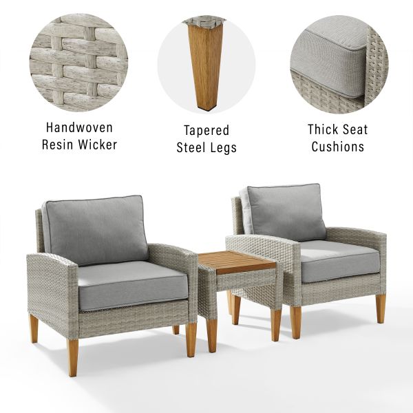 Capella 3Pc Outdoor Wicker Chair Set