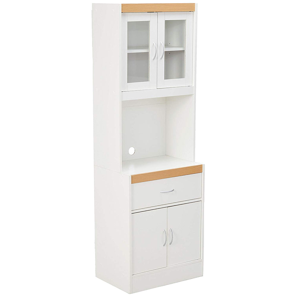 Hodedah Freestanding Kitchen Storage Cabinet w/ Open Space for Microwave, White