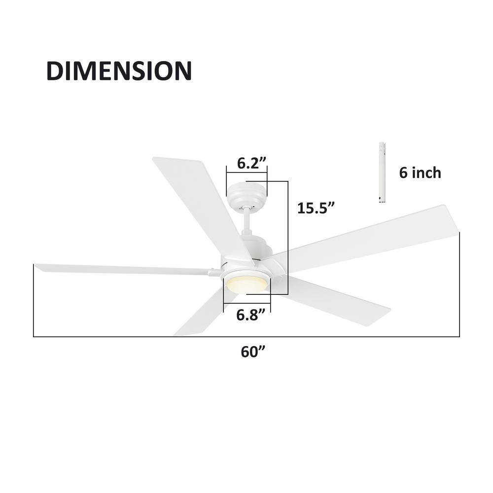 CARRO Aspen 60 in. Dimmable LED IndoorOutdoor White Smart Ceiling Fan with Light and Remote Works with AlexaGoogle Home HS605J1-L11-W1-1