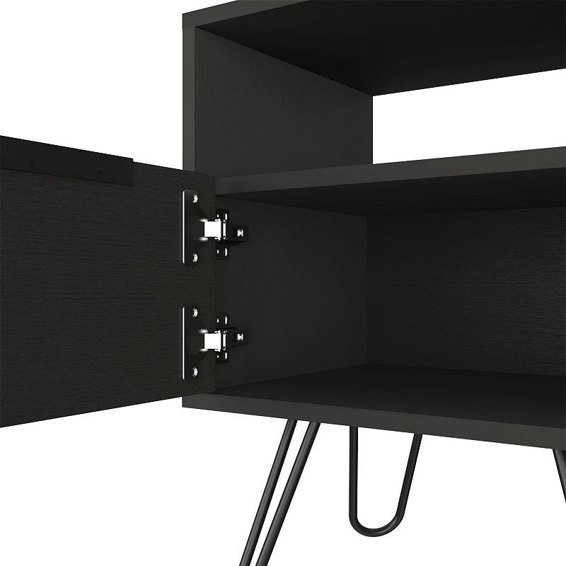 DEPOT E-SHOP Begonia Nightstand， Shelf， Single Door Cabient， Hairpin Legs， Black