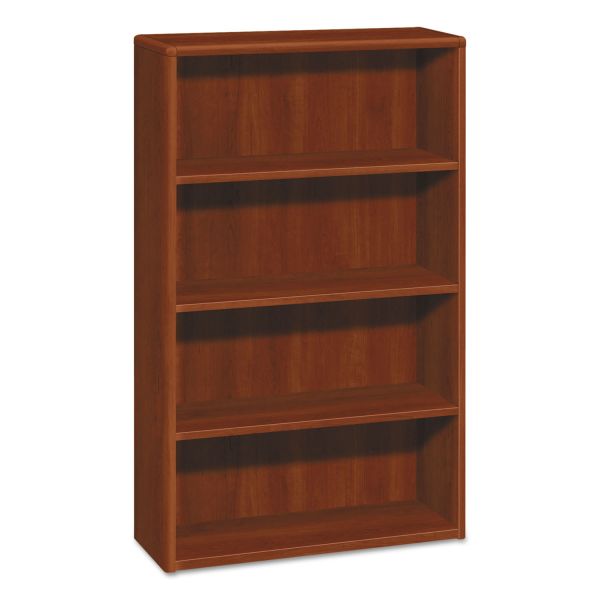 HON 10700 Series Wood Bookcase， Four-Shelf， 36w x 13.13d x 57.13h， Cognac