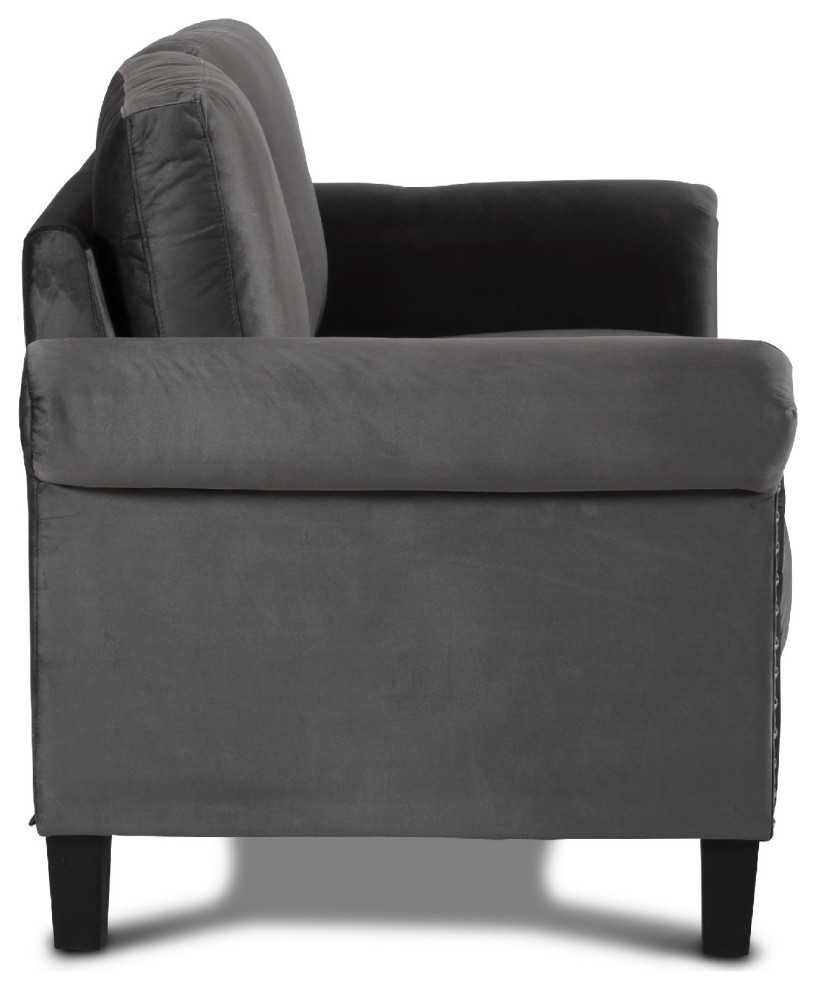 Benzara BM271912 60 quotVelvet Upholstered Loveseat With Nailhead Trim  Gray   Transitional   Loveseats   by VirVentures  Houzz