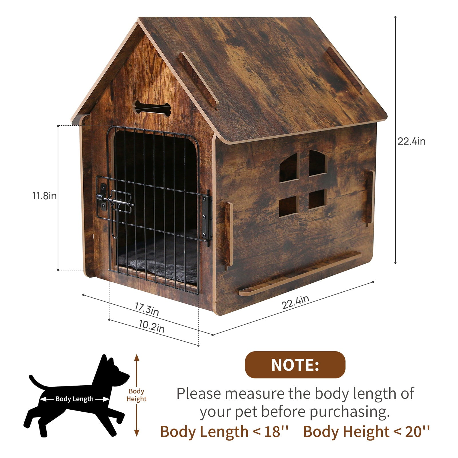 RYPetmia Wooden Dog House with Roof Dogs Indoor and Outdoor Use for Small Medium Dog Cat， Dog Kennel for Playing and Resting， Brown