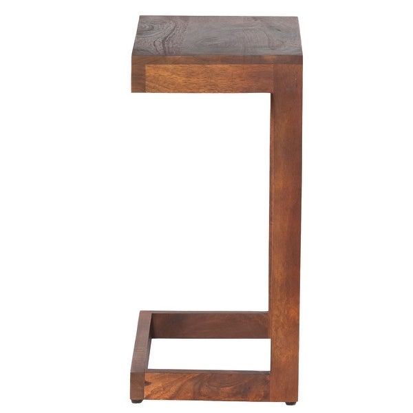 26 Inch Handcrafted Mango Wood Side End Table for Living Room， Den， or Bedroom， Open Design Base， Dark Brown