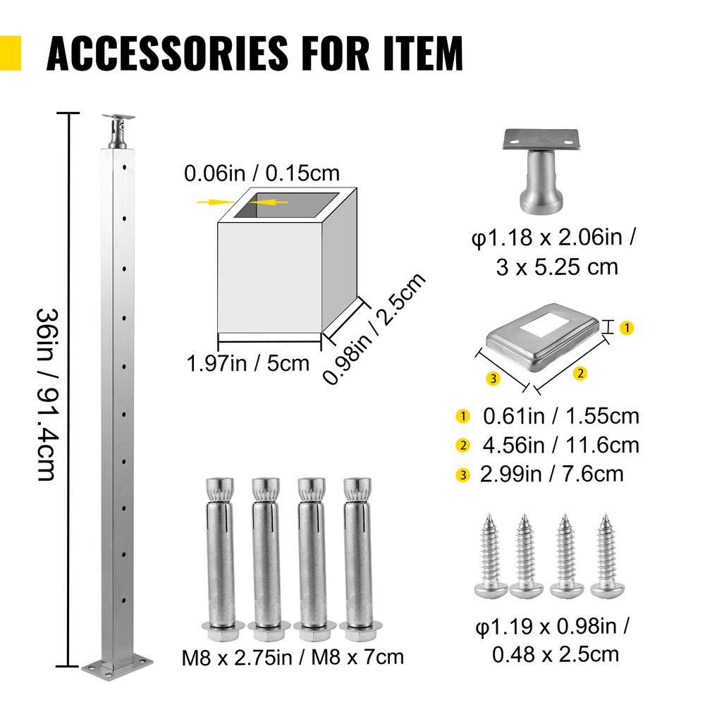 VEVOR Stainless Steel Stair Rails 36 in. x 0.98 in. x 1.97 in. Indoor Rail w Mounting Bracket Cable Railing Post for Balcony LGZYY91.42.551C3JV0