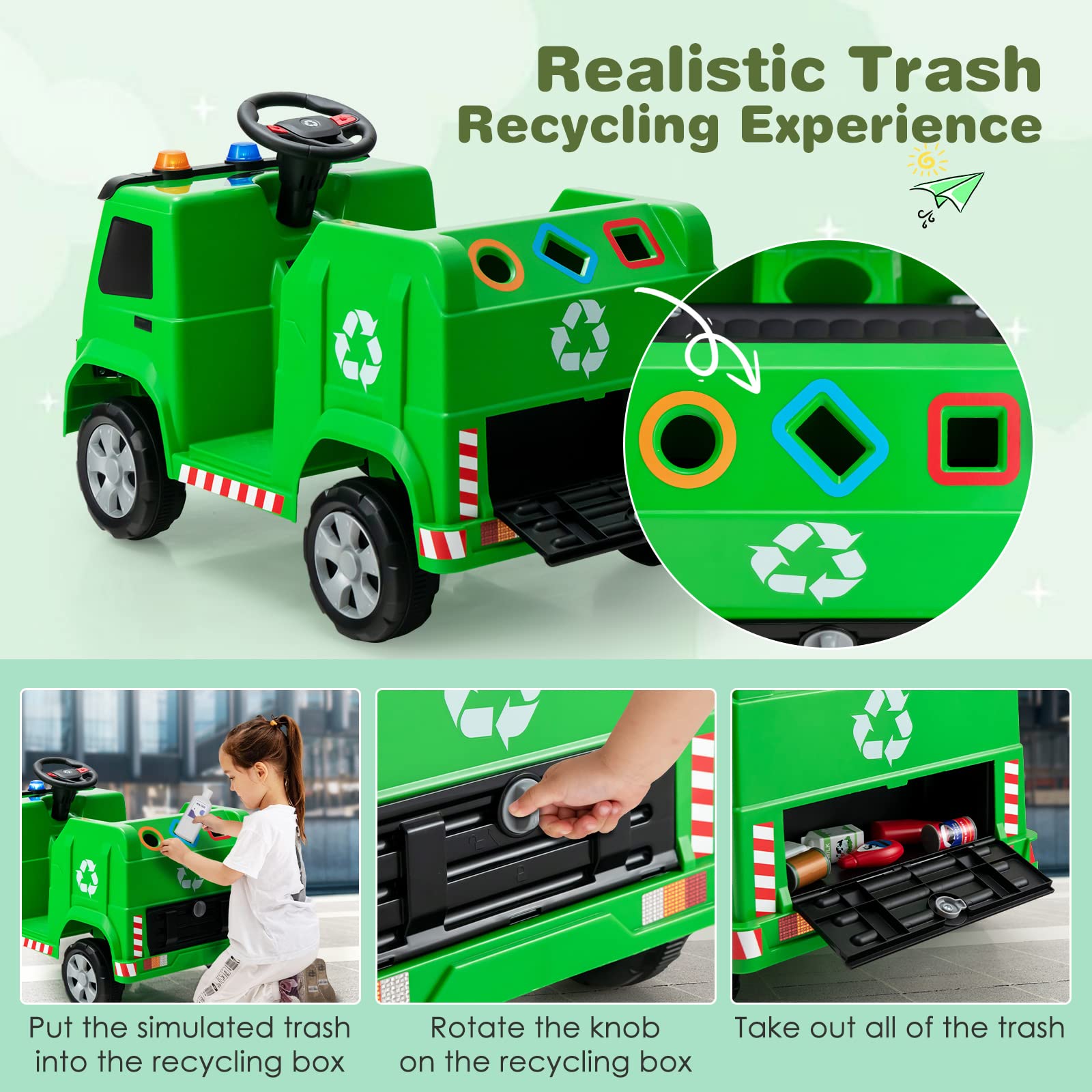 Costzon Ride on Car, 12V Battery Powered Recycling Garbage Truck w/ Remote Control