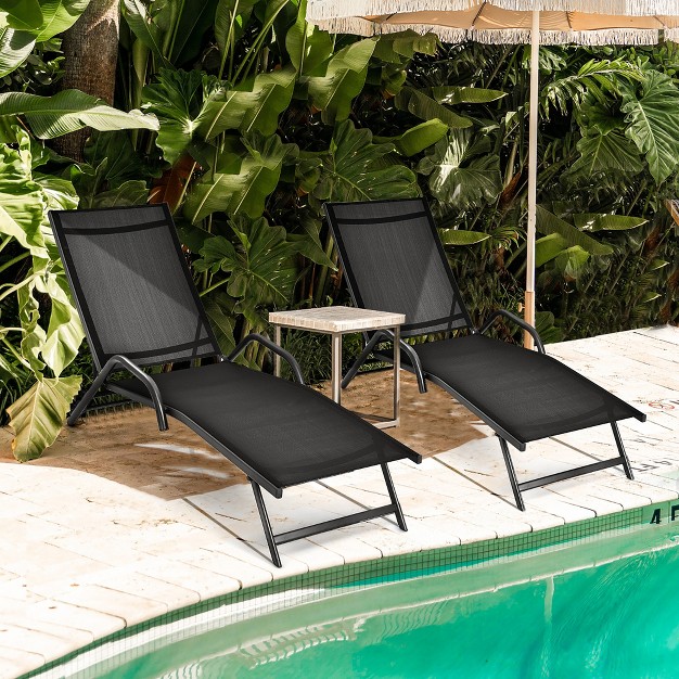 Costway 2pcs Patio Lounge chairs Chaise Recliner 5 position Back Adjust Armrest