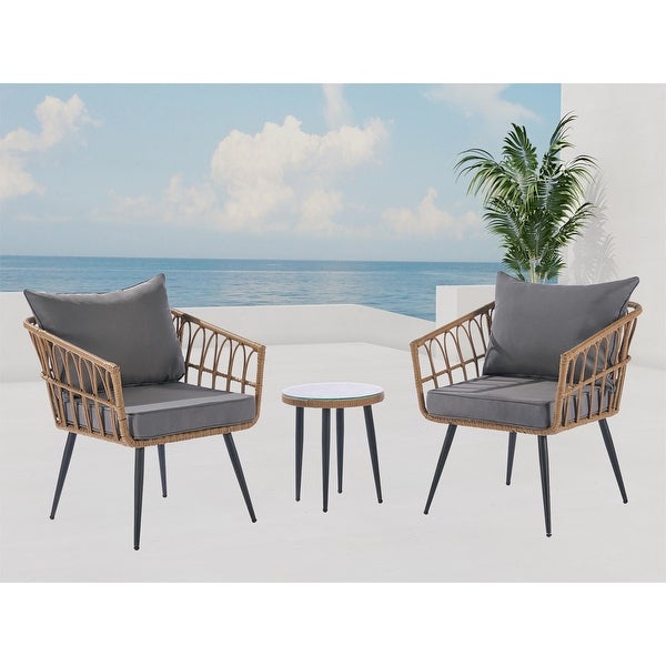 3 Piece Outdoor Garden Patio Bistro set with Side Table - Overstock - 37422065