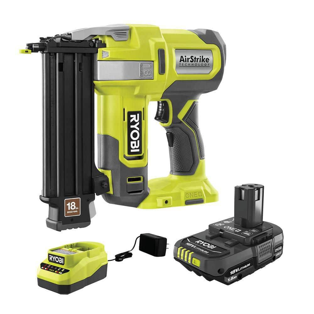 RYOBI ONE+ 18V 18-Gauge Cordless AirStrike Brad Nailer with 1.5 Ah Battery and Charger P321KN