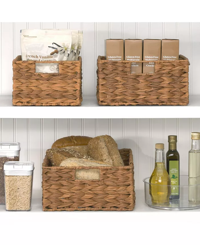 mDesign Woven Farmhouse Pantry Food Storage Bin Basket Box Large - 3 Pack Camel Brown