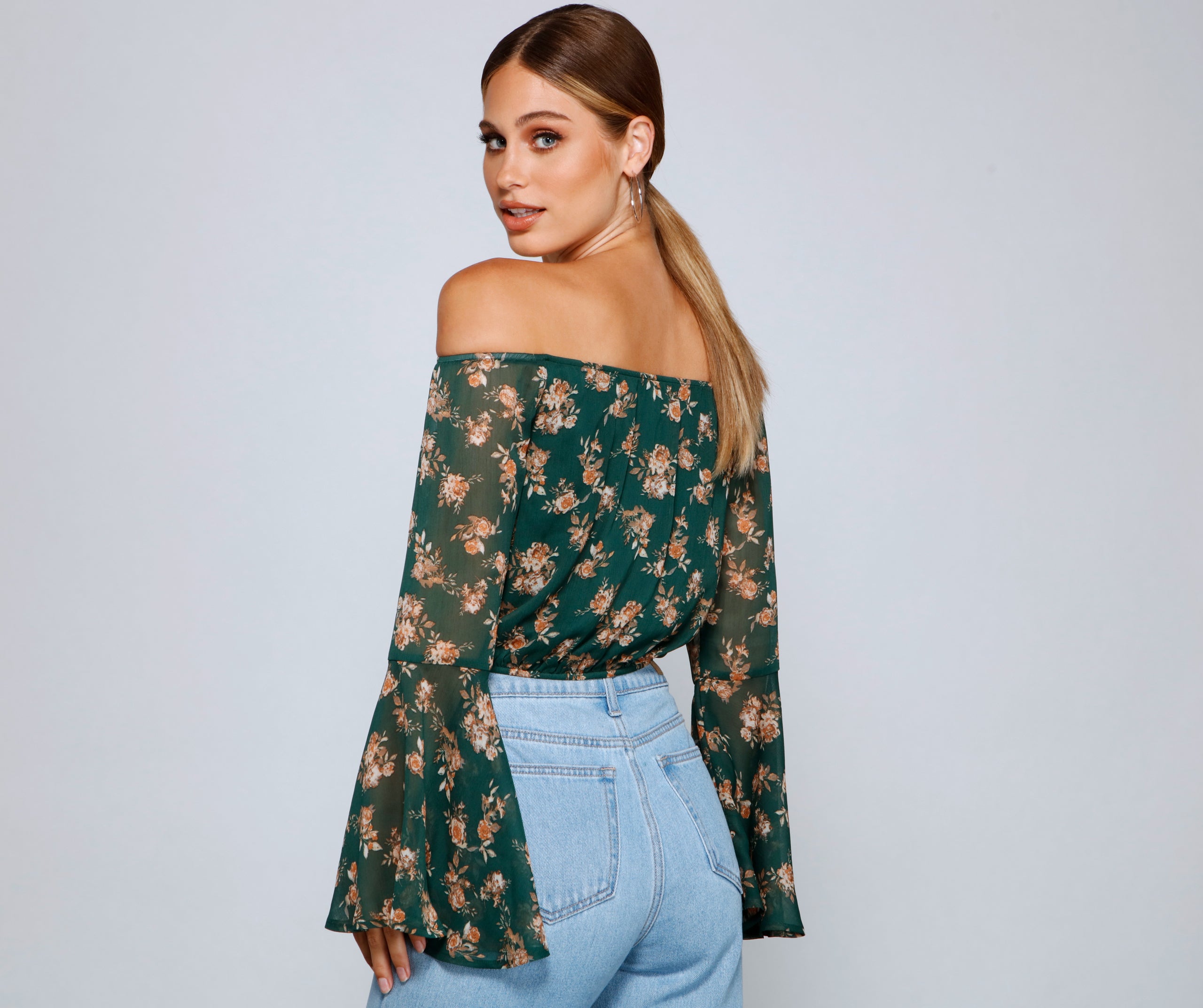 Floral Passion Off The Shoulder Chiffon Top