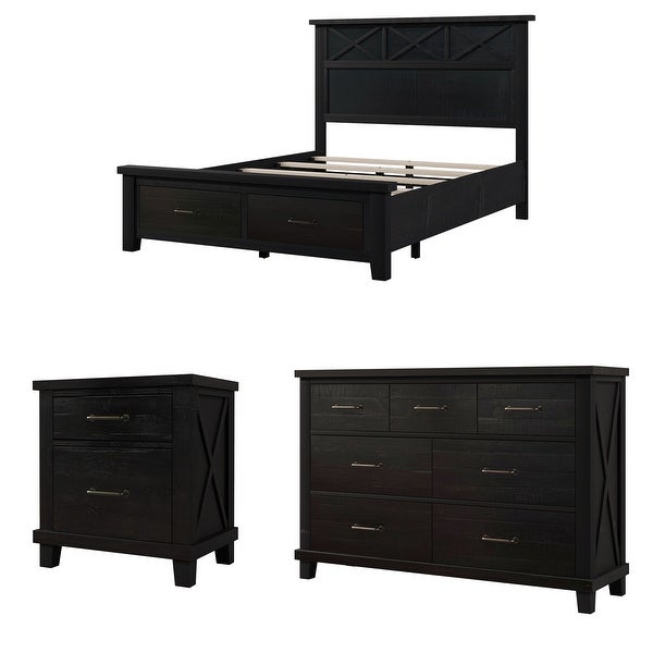 3 Pieces Bedroom Sets Queen Bed Nightstand and Dresser - - 37952611