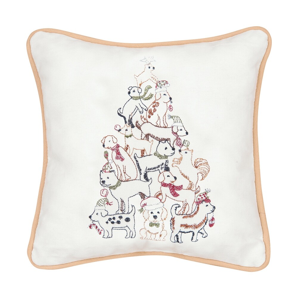 Christmas Puppy Tree Embroidered Decorative Accent Throw Pillow