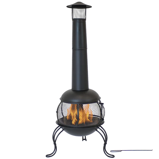 Sunnydaze Decor KF-849 66-in H x 28-in D x 31-in W Black Steel Chiminea