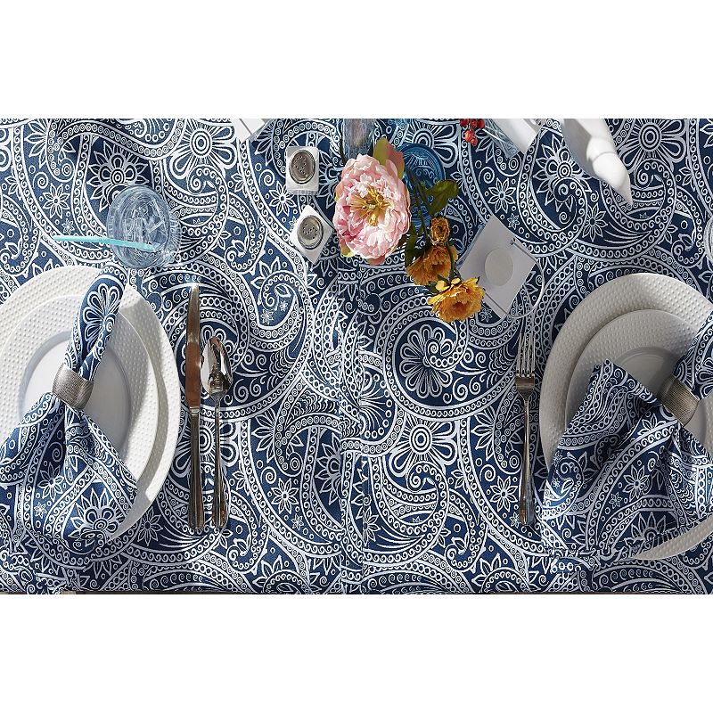 84 Zippered Outdoor Tablecloth with Printed Blue Paisley Design