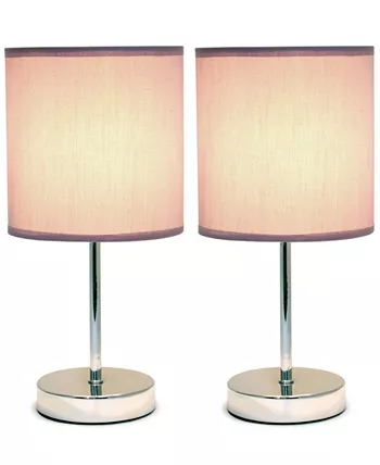 All The Rages Simple Designs Chrome Mini Basic Table Lamp with Fabric Shade 2 Pack Set