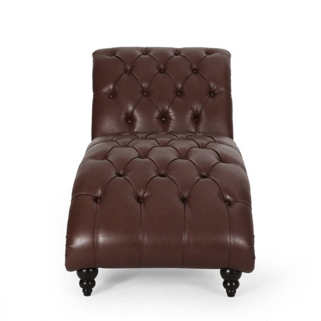 Varnell Contemporary Button Tufted Chaise Lounge Dark Brown Christopher Knight Home