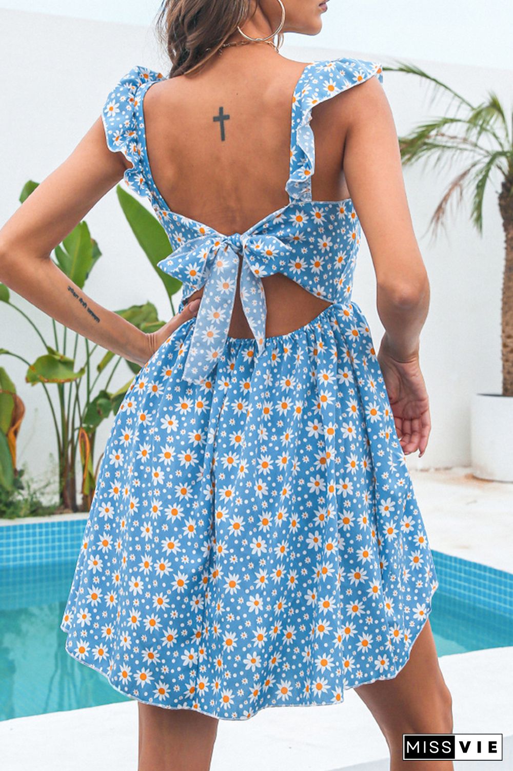 Floral Daisy Backless Strappy Dress Wholesale