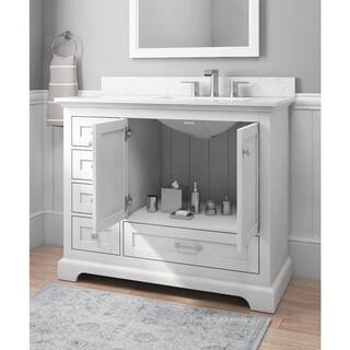 Home Decorators Collection Bluestern 42 in. W x 20 in. D x 34.5 in. H Bath Vanity in White with Lightly Veined Engineered Stone Top HDTD42VW