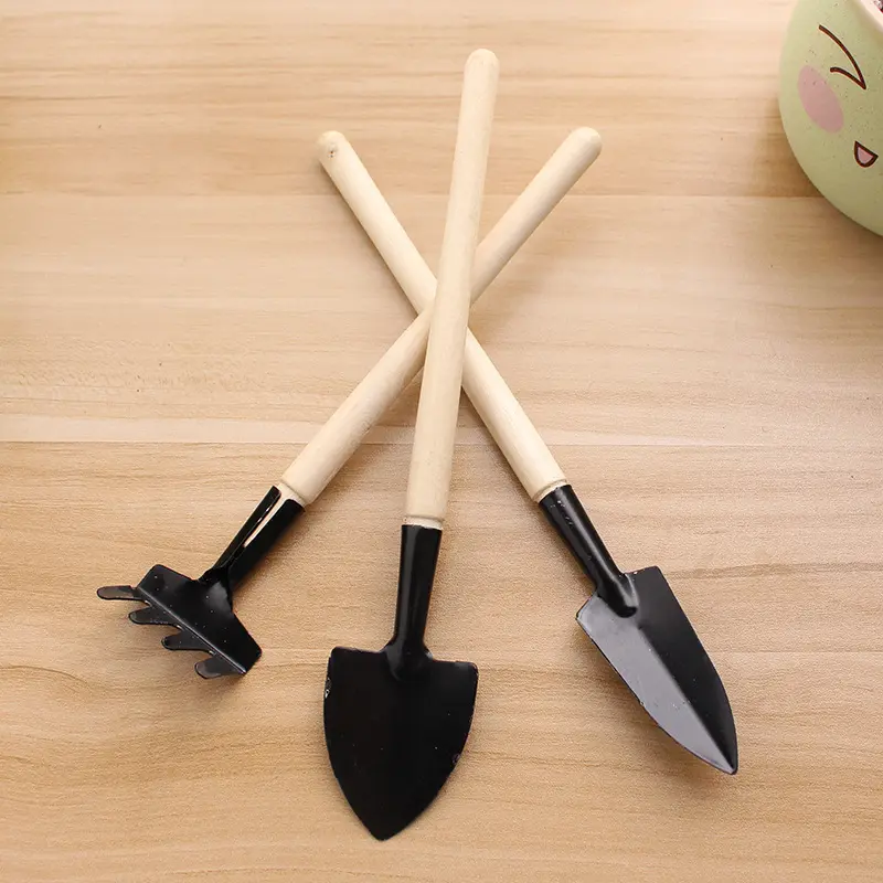 Best Selling 3 Pieces Mini Hand Tools Set For Gardening Customized Label Wooden Bonsai Tools