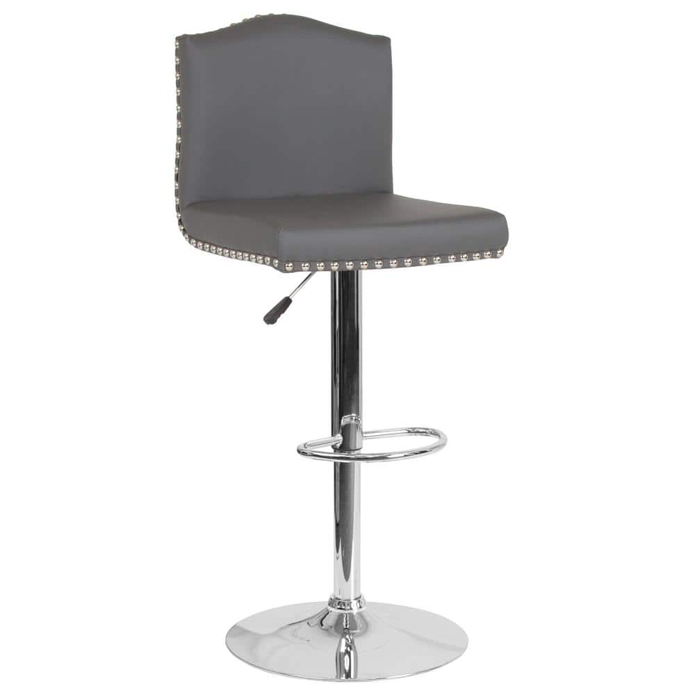 Carnegy Avenue 32.5 in. Adjustable Height Gray Leather Bar Stool CGA-DS-231711-GR-HD