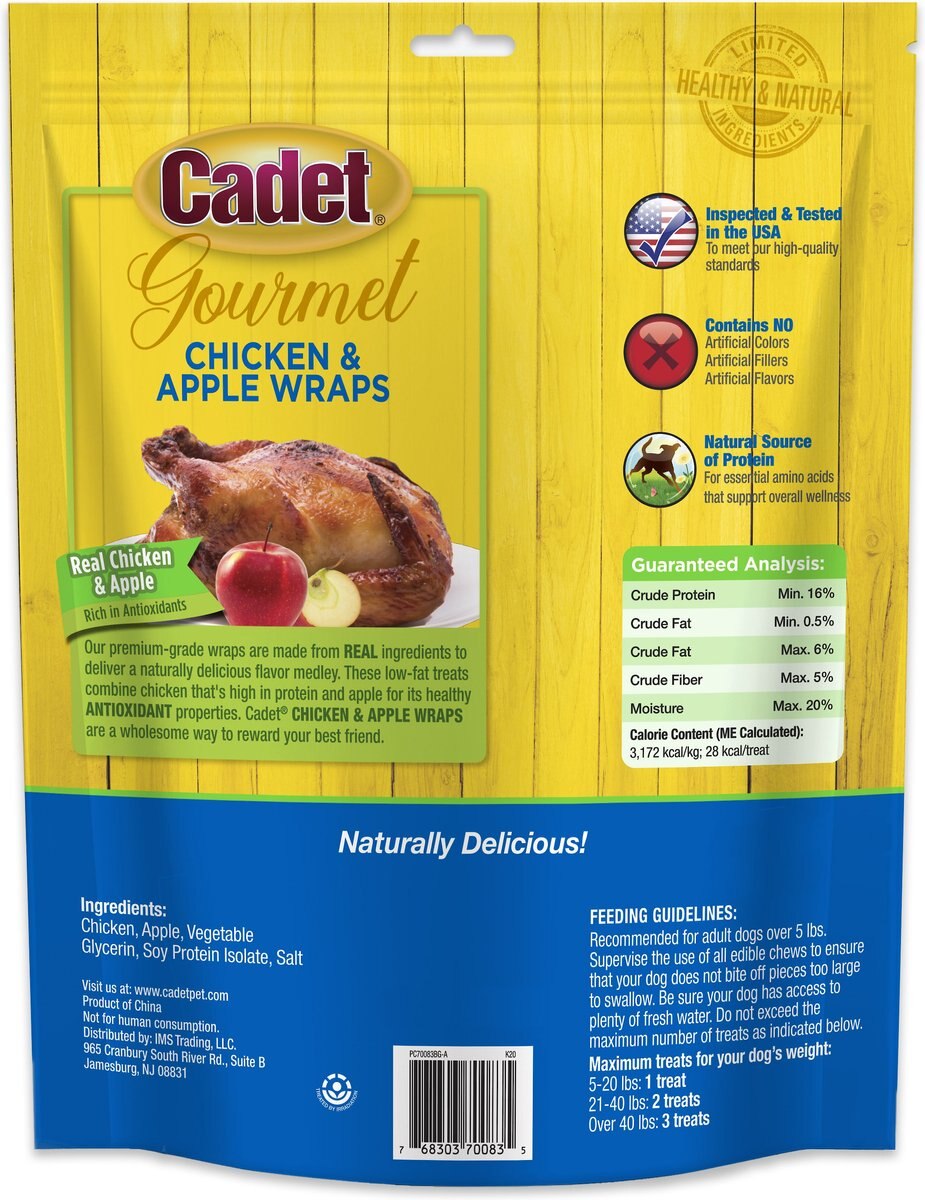 Cadet Gourmet Chicken and Apple Wrapped Dog Treats， 28-oz bag