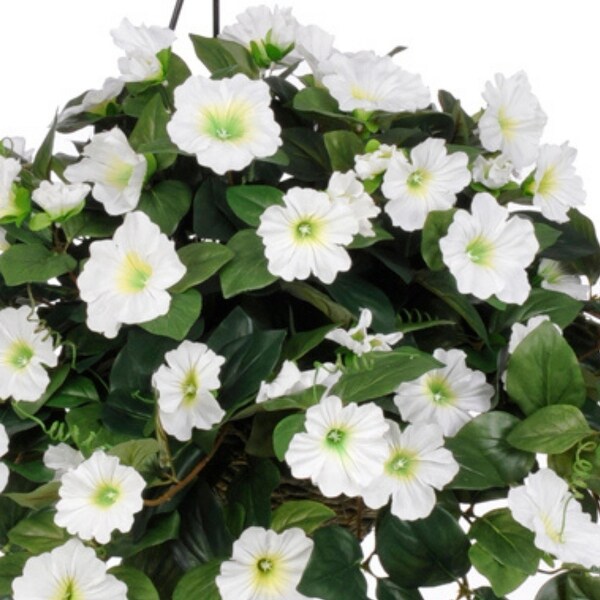 Faux White Petunia Hanging Basket