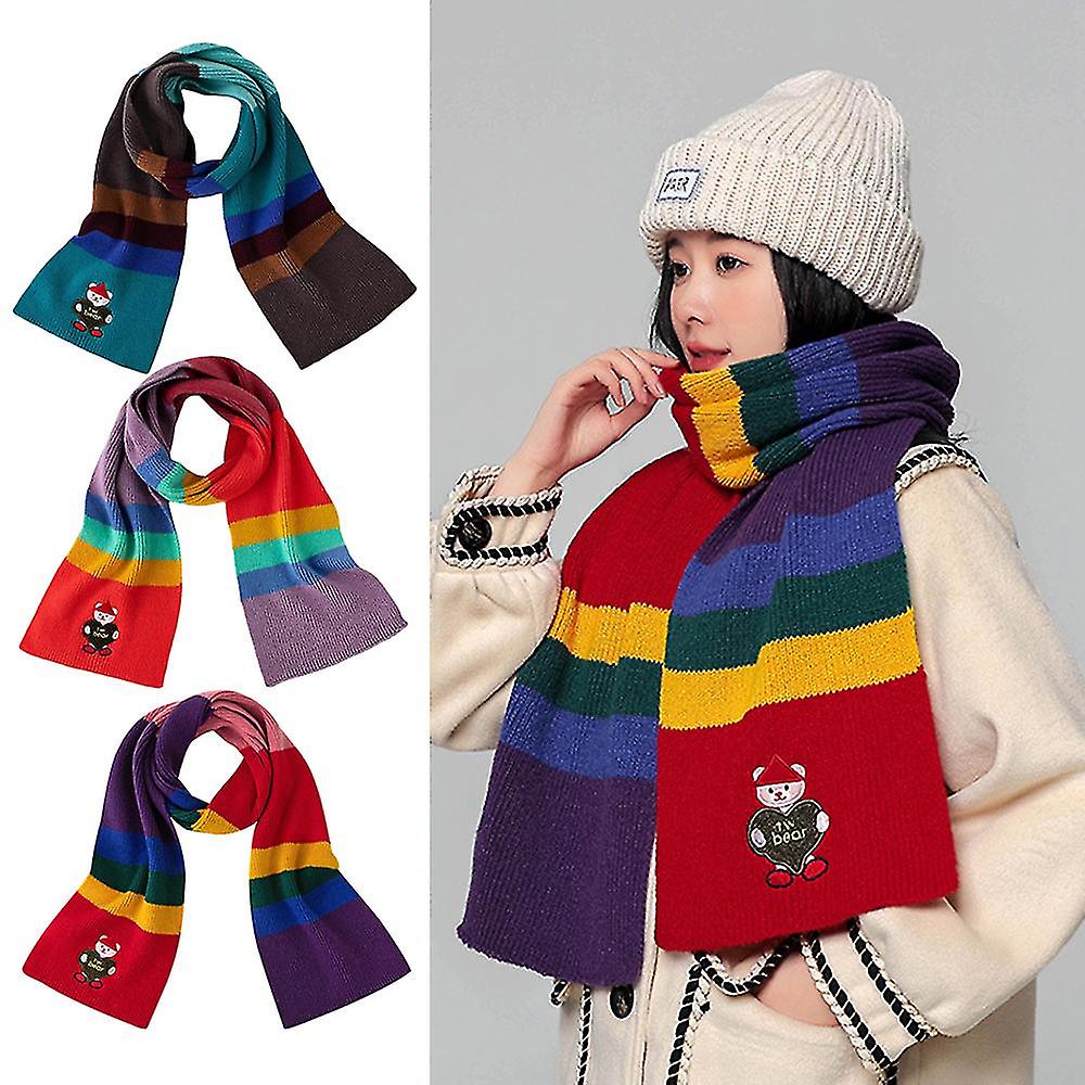 Woman's Large Winter Scarf With Thick Warm Wool Cute Design For Cold Weather Outdoor Skiing And Cycling