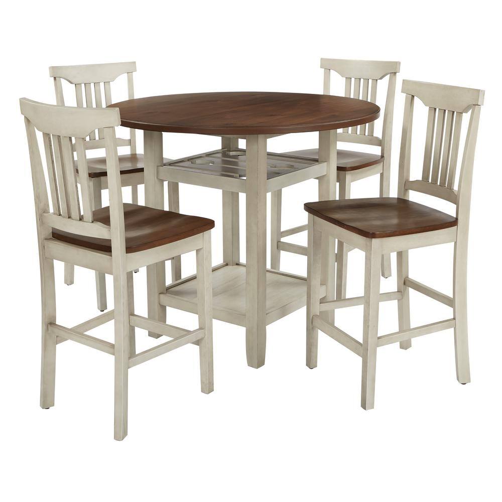 OSP Home Furnishings Berkley 5-Piece Set Table Chairs in Antique White with Wood Stain BEKCT-AW