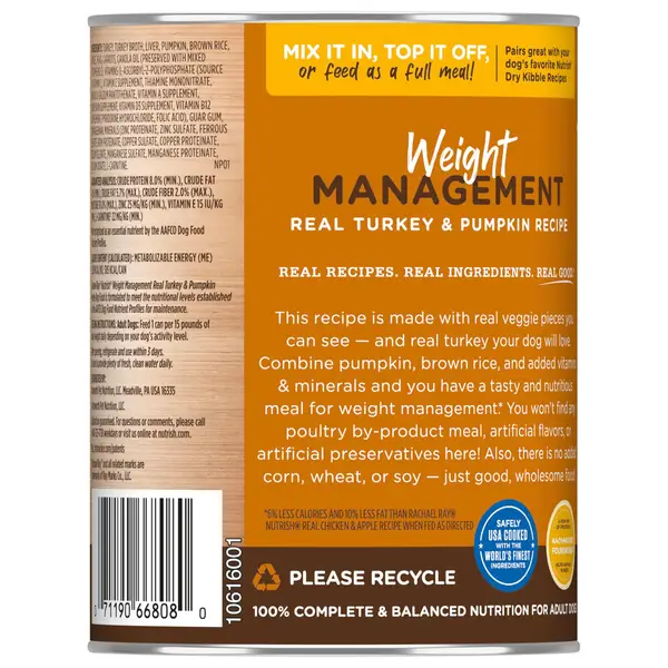 Rachael Ray Nutrish 13 oz Weight Management Real Turkey and Pumpkin Recipe Wet Dog Food