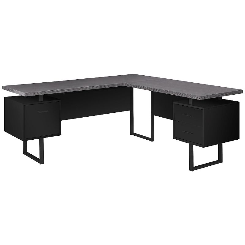 71 Black and Gray Contemporary L-Shaped Computer Desk