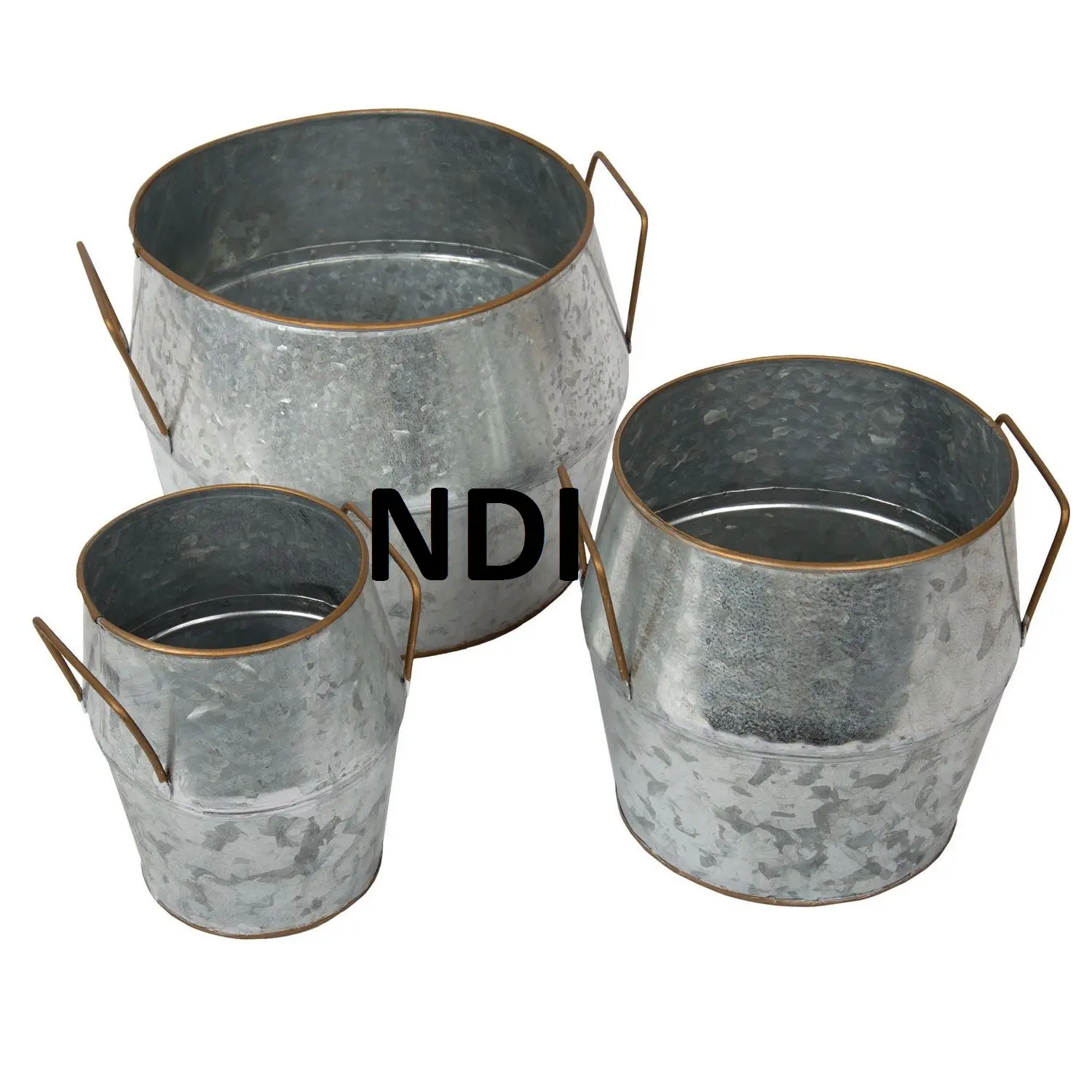 Elegant Design Galvanized Planter Pot With Iron Stand Rounded Shape Planter Pot For Indoor Or Outdoor Decoration