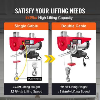 VEVOR 440 lbs. Electric Chain Hoist with Wireless Remote Control 480W 110V Electric Cable Hoist with 40 ft. Lifting Height DDG440LBS52FTRRNJV1