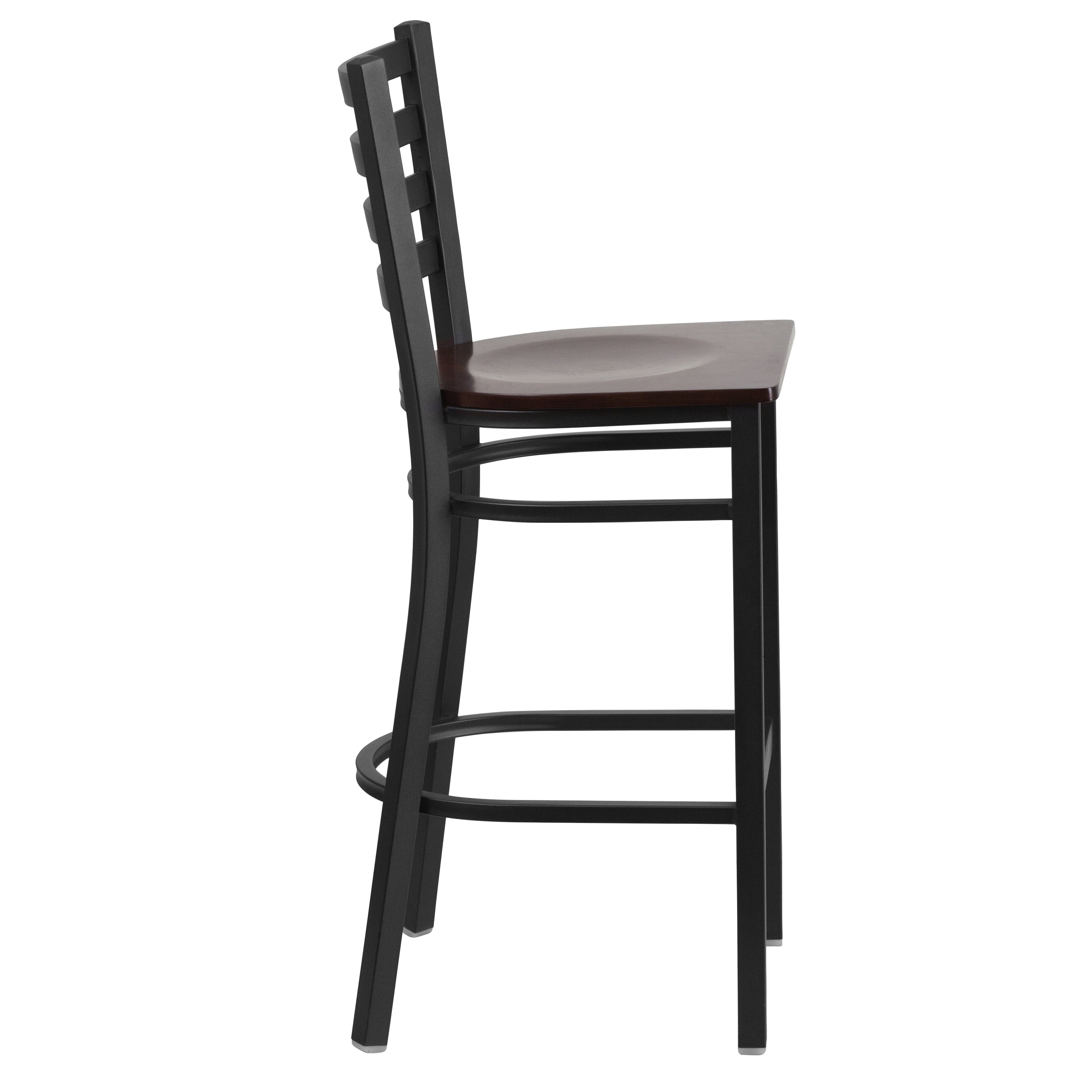 Flash Furniture HERCULES Series Black Ladder Back Metal Restaurant Barstool - Walnut Wood Seat