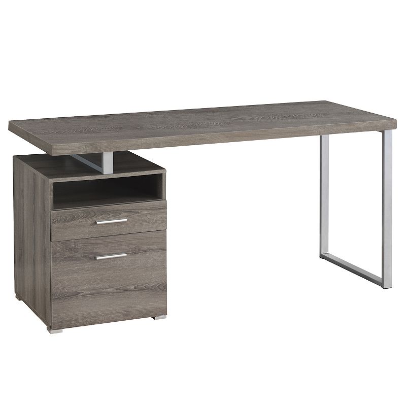 60 Taupe Brown and Silver Contemporary Rectangular Computer Desk with Drawers