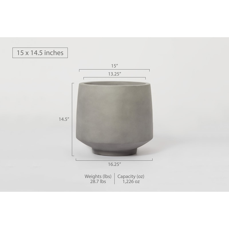 Indoor/Outdoor Large Minimalist Light Cement/ Concrete Lightweight Round Planter Pot   15  11 in