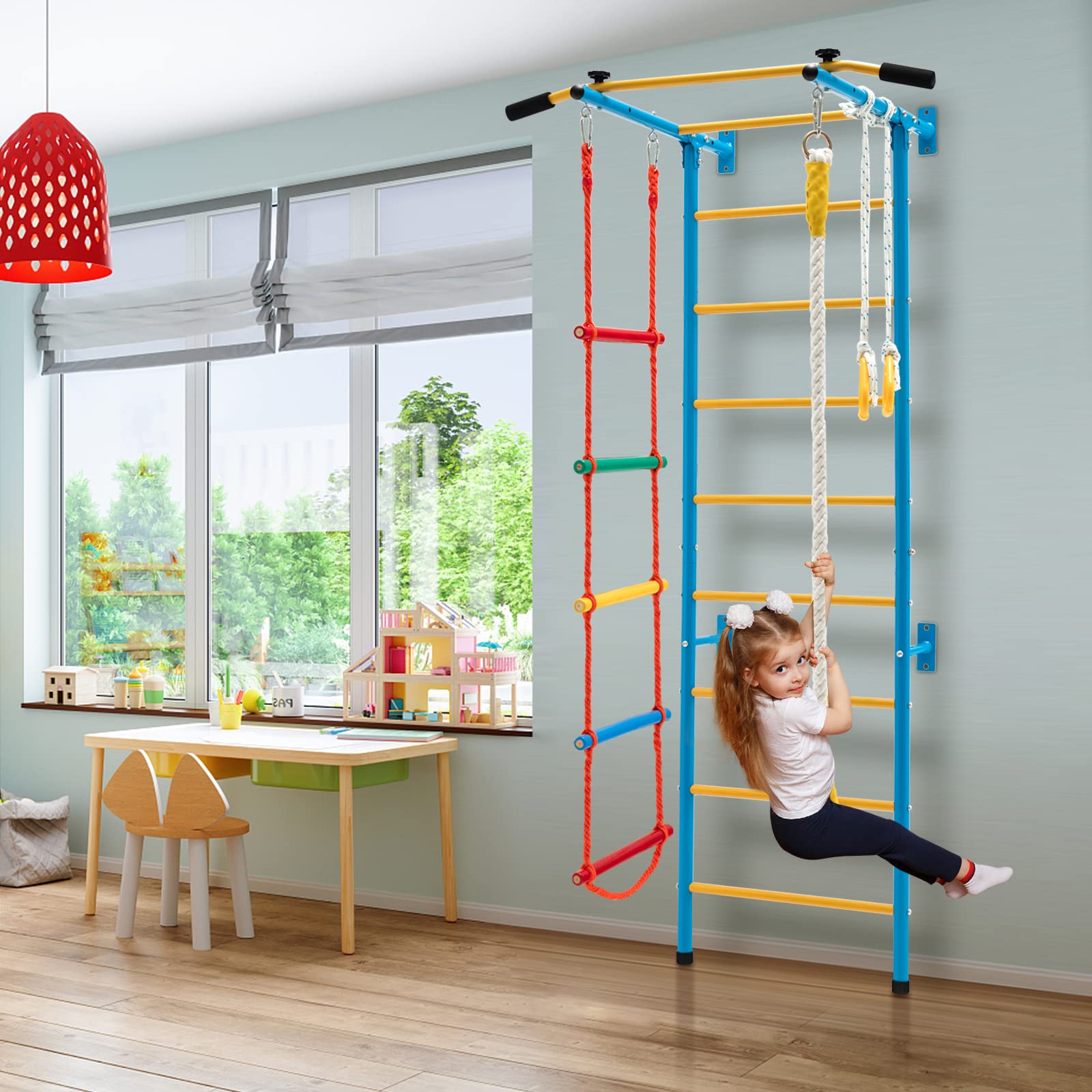 Costzon Climbing Toys for Toddlers, Kids Ladder Wall Set for Exercise, Indoor Steel Stall Bars with Wall Ladder