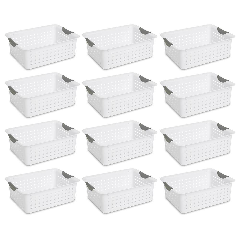 Sterilite Medium Ultra Plastic 3.0 Gal. Storage Bin Organizer Basket in White (12-Pack) 12 x 16248006