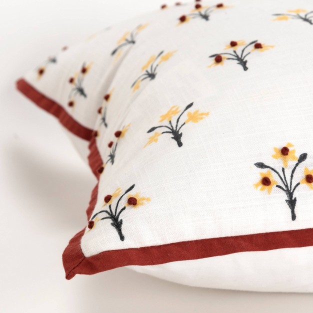 Oversize Vintage Square Throw Pillow White rust Rizzy Home