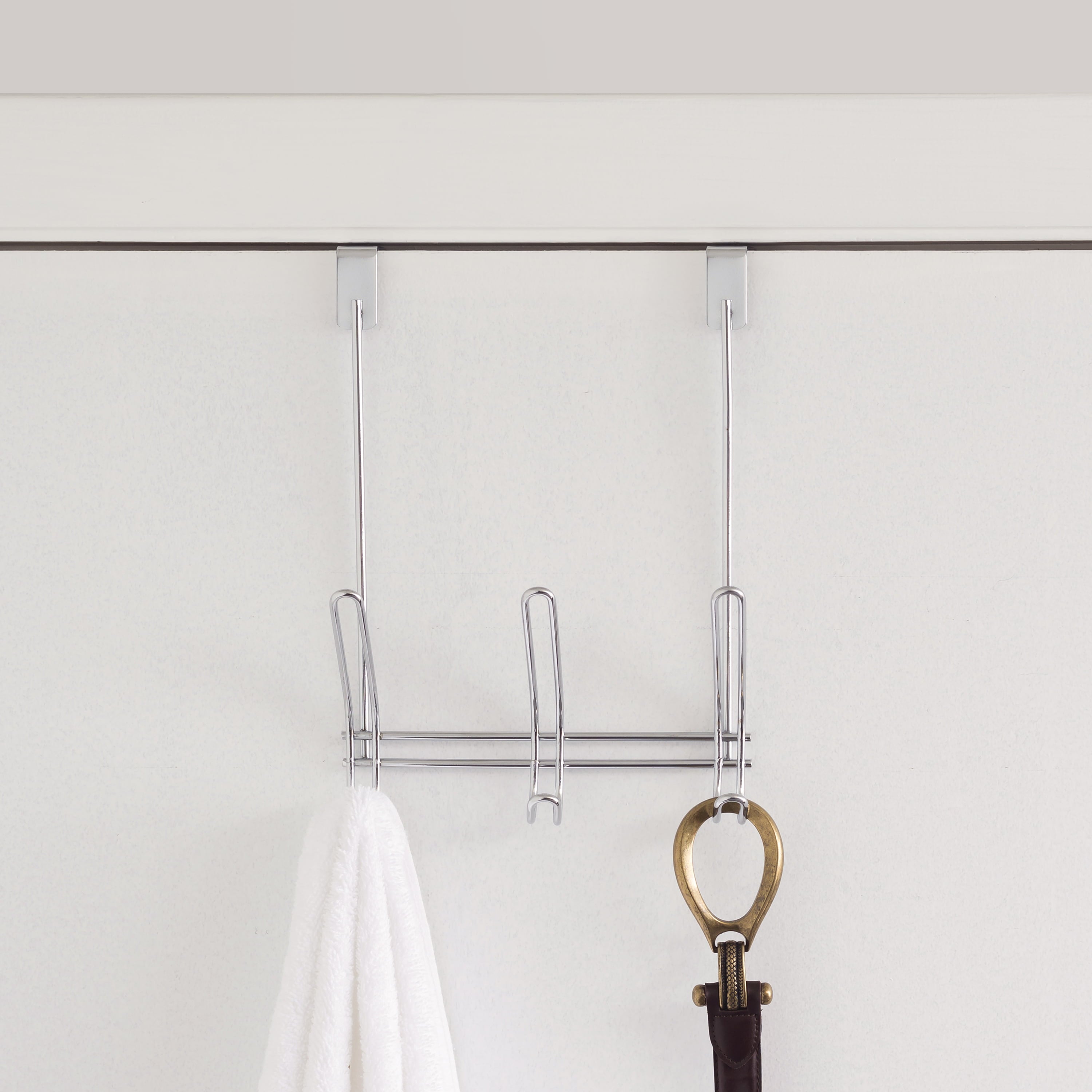 Home Basics 3 Dual Hook Over the Door Steel Organizing Rack, Chrome