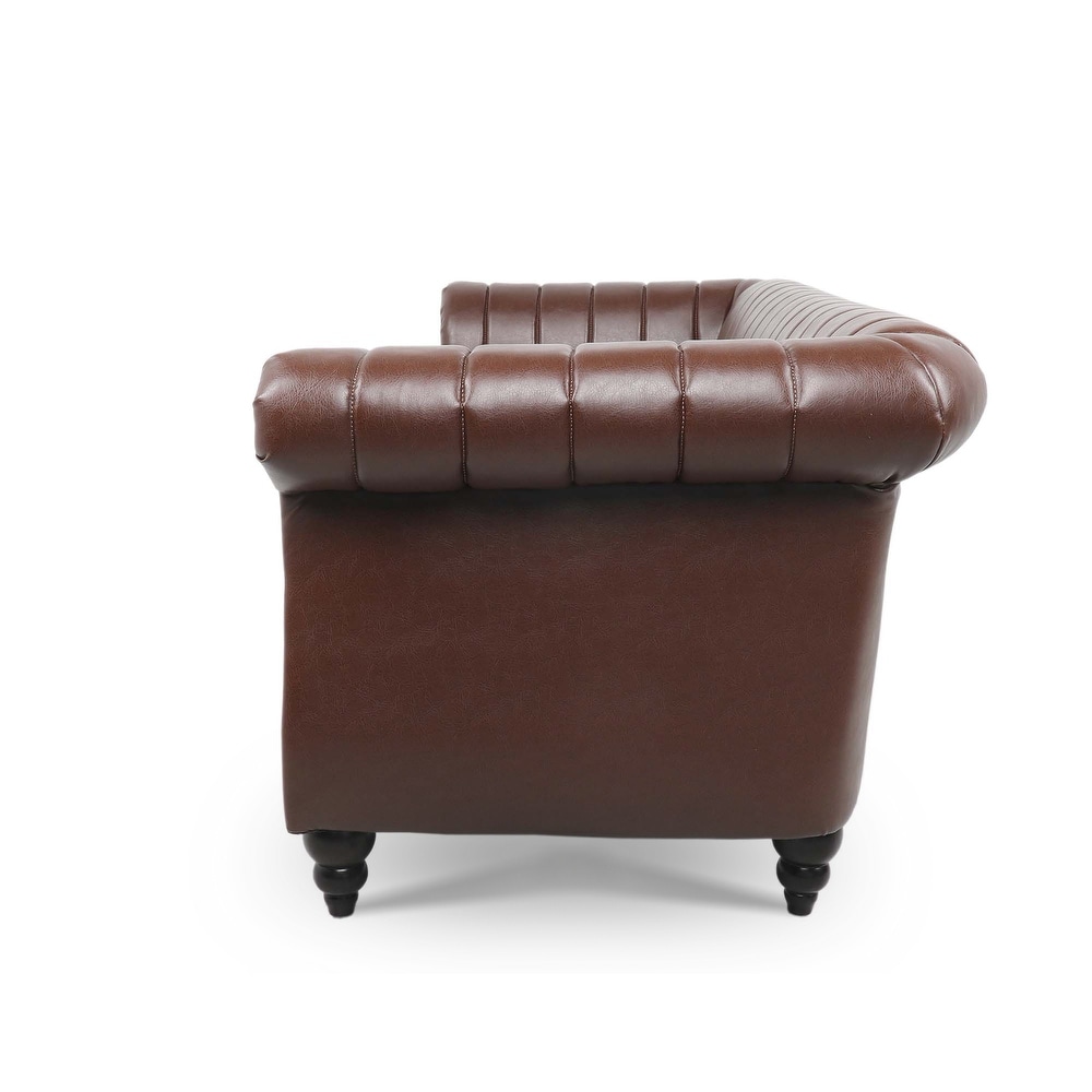 Modern PU Rolled Arm Chesterfield Three Seater Sofa