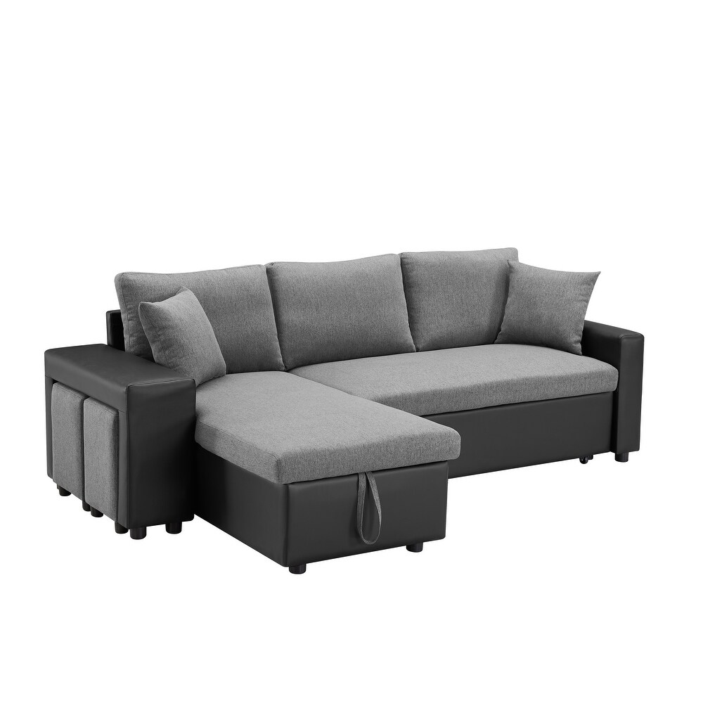 Sectional Sofa Sleeper Sofa with Storage Chaise and 2 Ottomans