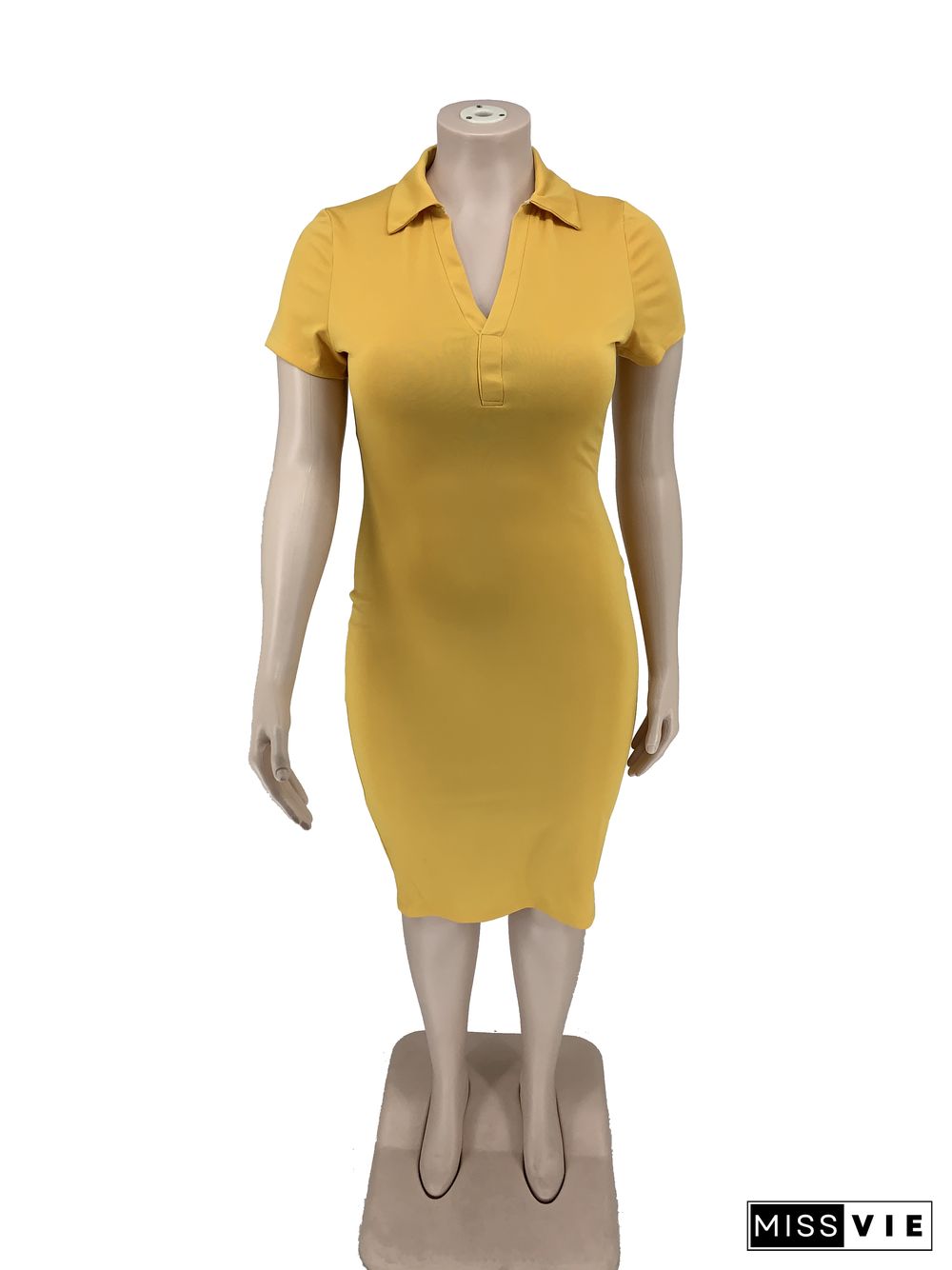 Plus Size Solid Color Short Sleeve Casual Dresses