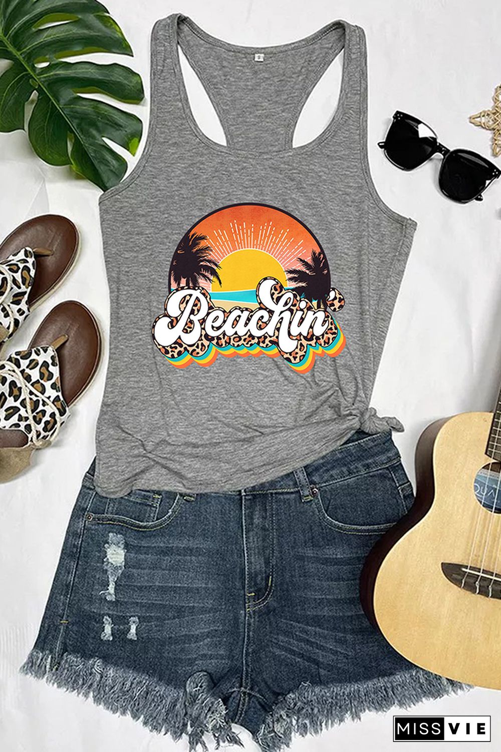 Beachin Retro Leopard Print Sleeveless Tank Top Wholesale