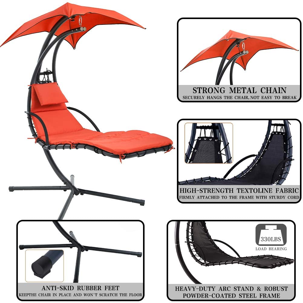 Hanging Chaise Lounger Chair Arc Stand Air Porch Swing Hammock Chair Canopy