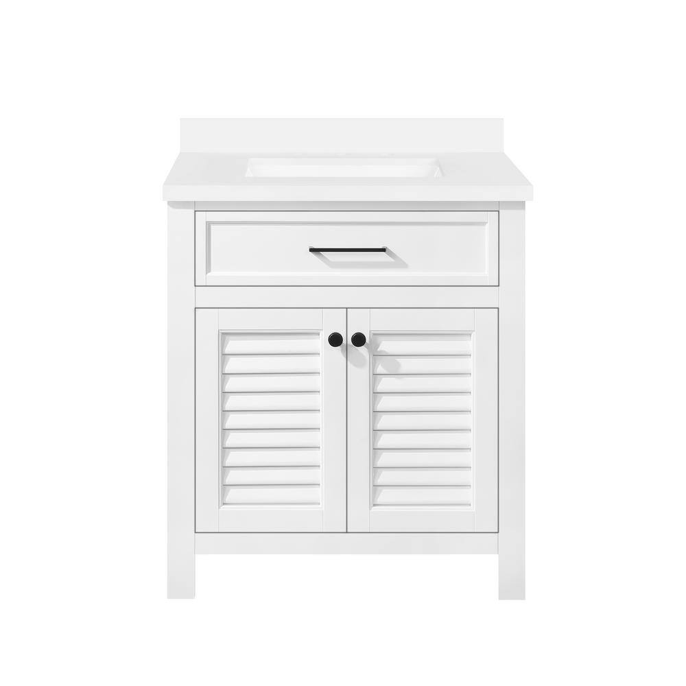 Home Decorators Collection Marksfield 24 in. W x 22 in. D x 35 in. H Bath Vanity in White w Cultured Stone Vanity Top in White w White Basin Marksfield 24W