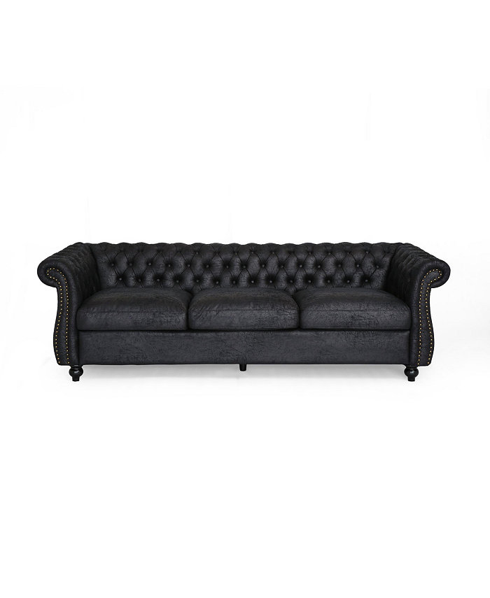 Noble House Somerville Chesterfield Tufted Sofa with Scroll Arms