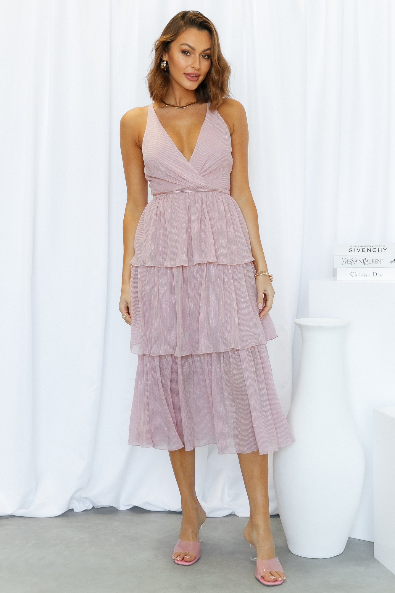 Nighttime In Paris Midi Dress Blush Shimmer