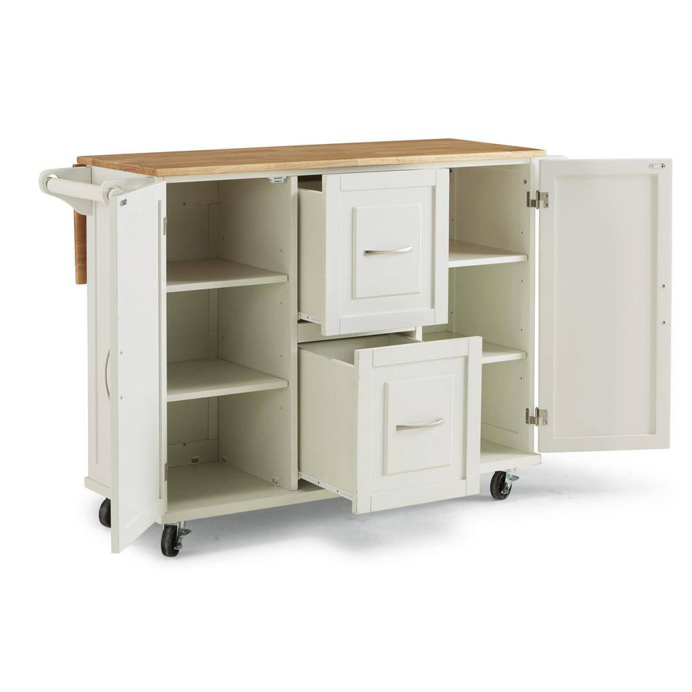 HOMESTYLES Dolly Madison White Kitchen Cart with Natural Wood Top 4516-95