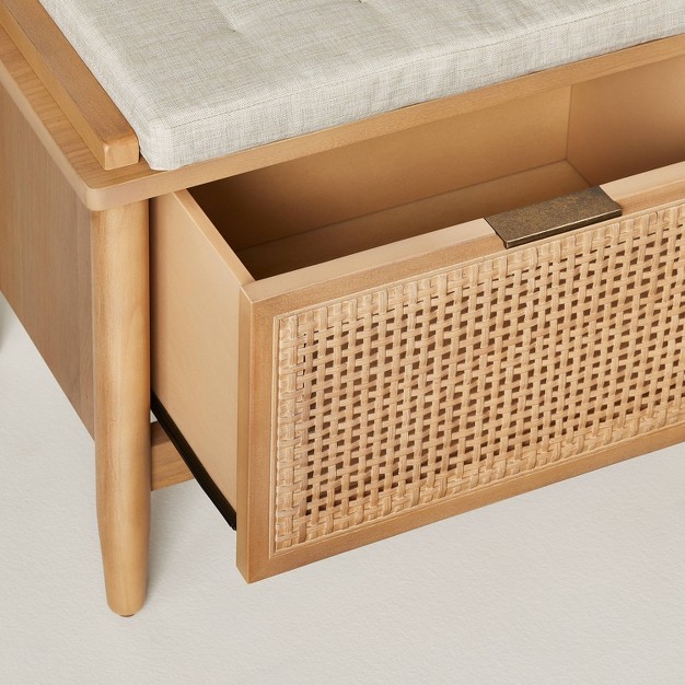 Modular Wood amp Cane Entryway Storage Bench With Cushion With Magnolia